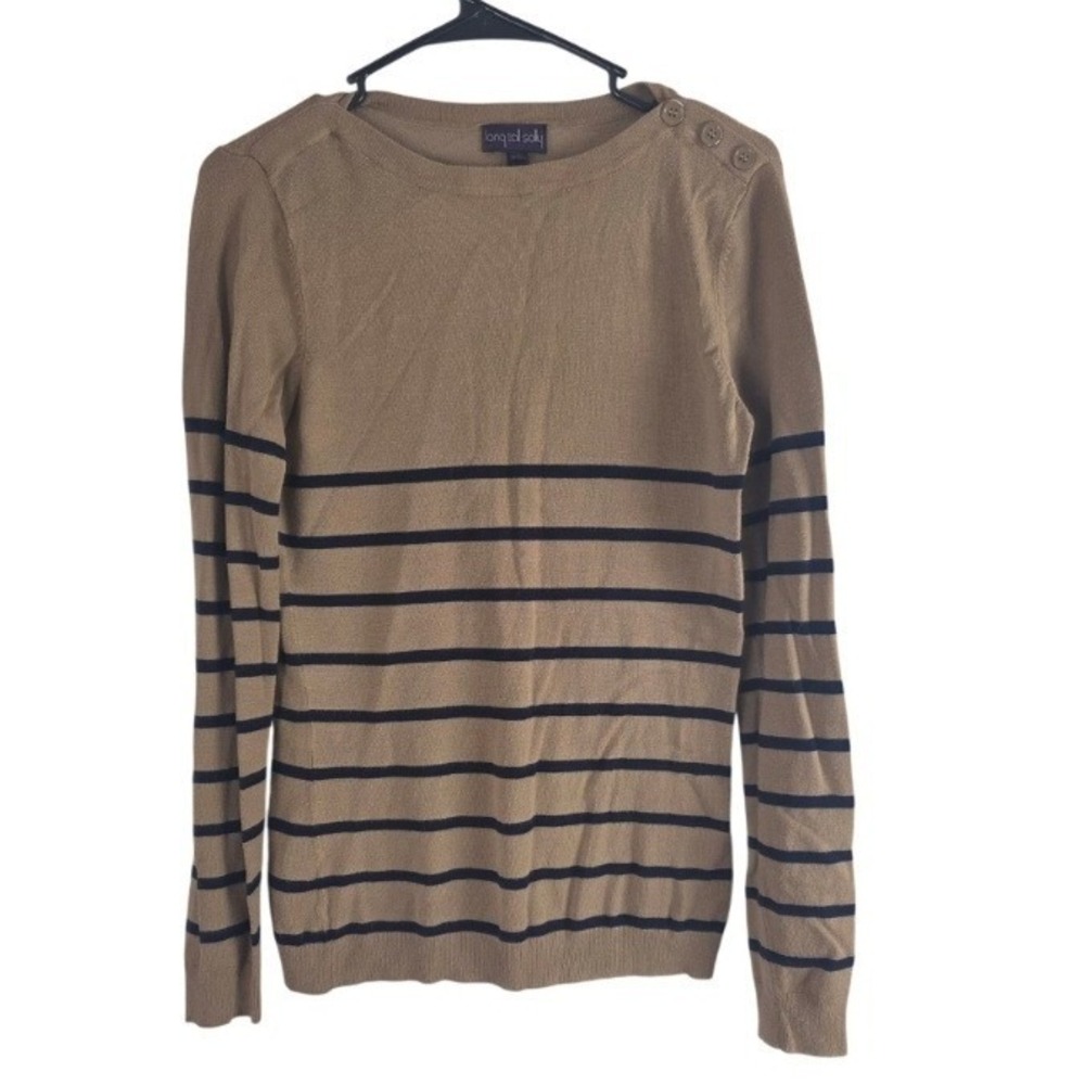 Long Tall Sally Coquette Boat Neck Top XS Womens Brown Long Sleeve Striped